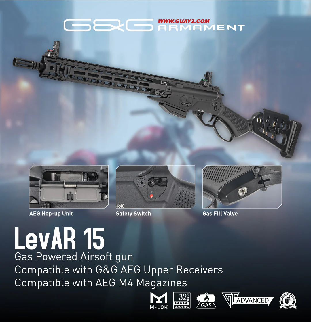 G&G LevAR Gas Powered Lever Action Airsoft Rifle   (7" / 15")   INSTOCK NOW - Image 3